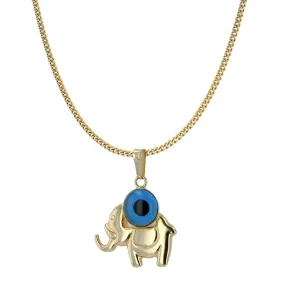 10K Yellow gold blue elephant necklace-78637