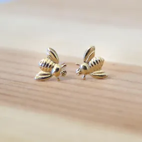 14K Yellow Gold Bee Stud Earrings