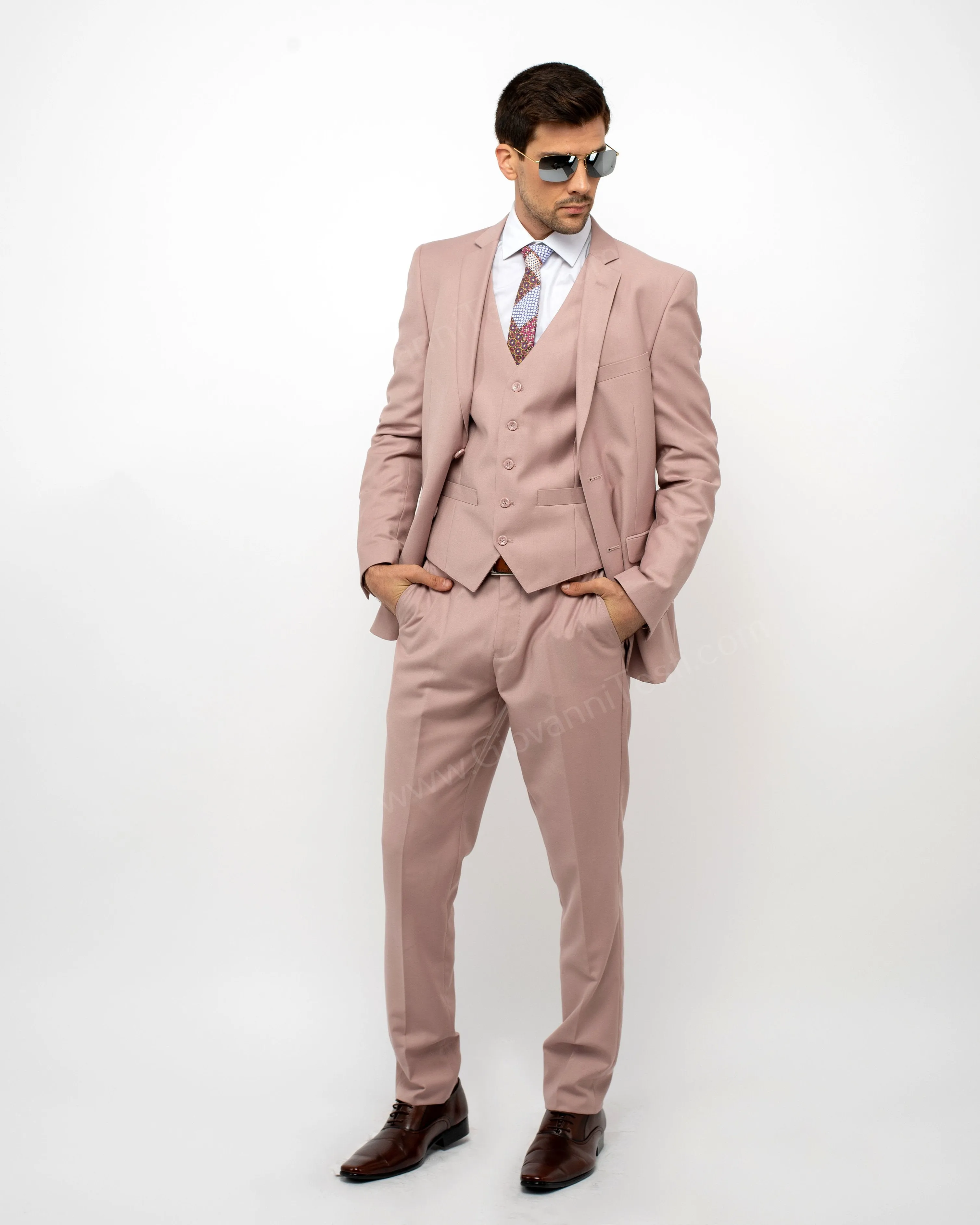 2 Button Notch Lapel Blush Slim Fit Suit FF2SV-4030