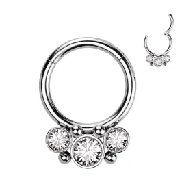 3 Bezel Set Forward Facing CZ Hinged Segment Ring - Silver