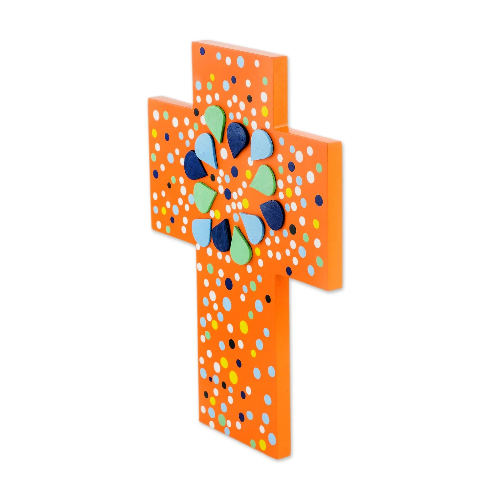 Abstract Petals Abstract Gourd and Wood Wall Cross from El Salvador