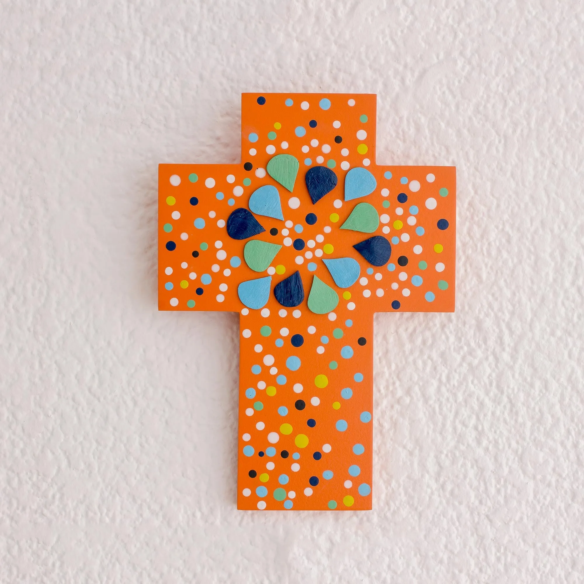 Abstract Petals Abstract Gourd and Wood Wall Cross from El Salvador