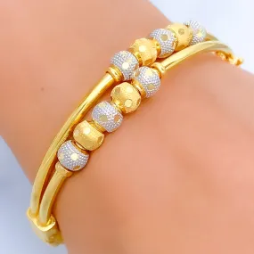 Alternating Polka Dotted 22k Gold Orb Bangle Bracelet