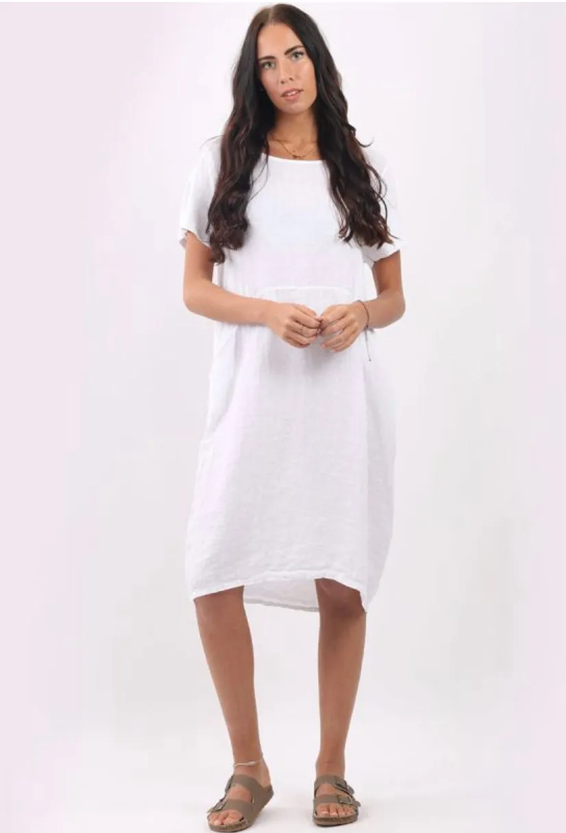 Anne   Kate Italian Linen Lagenlook Dress with Rib Sleeves