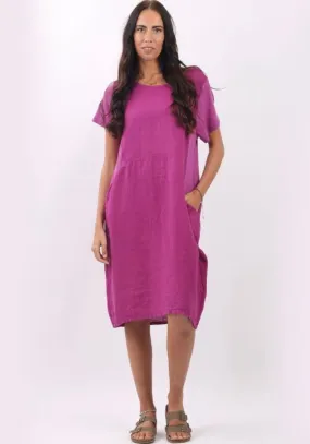 Anne   Kate Italian Linen Lagenlook Dress with Rib Sleeves