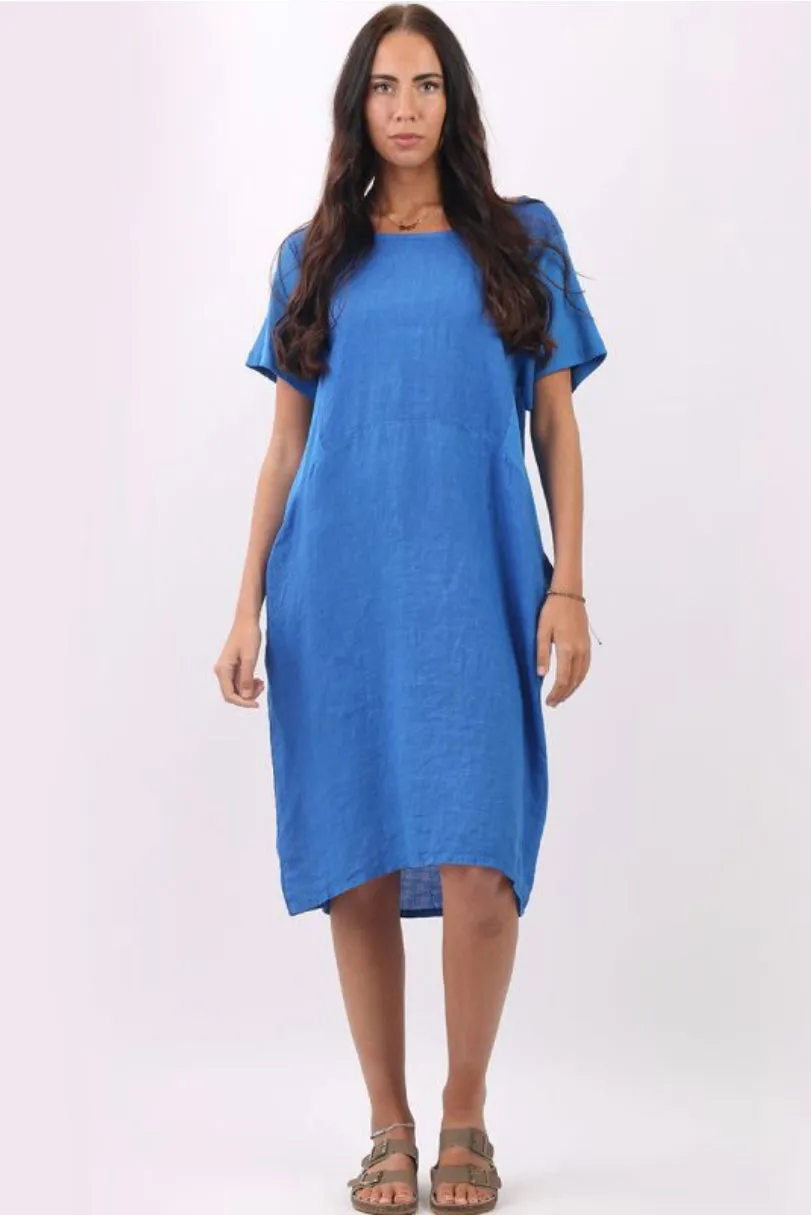 Anne   Kate Italian Linen Lagenlook Dress with Rib Sleeves