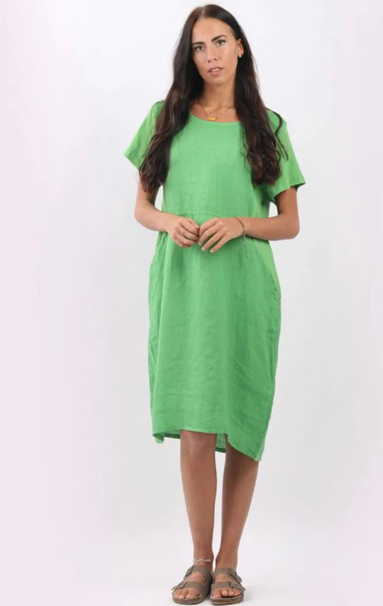 Anne   Kate Italian Linen Lagenlook Dress with Rib Sleeves