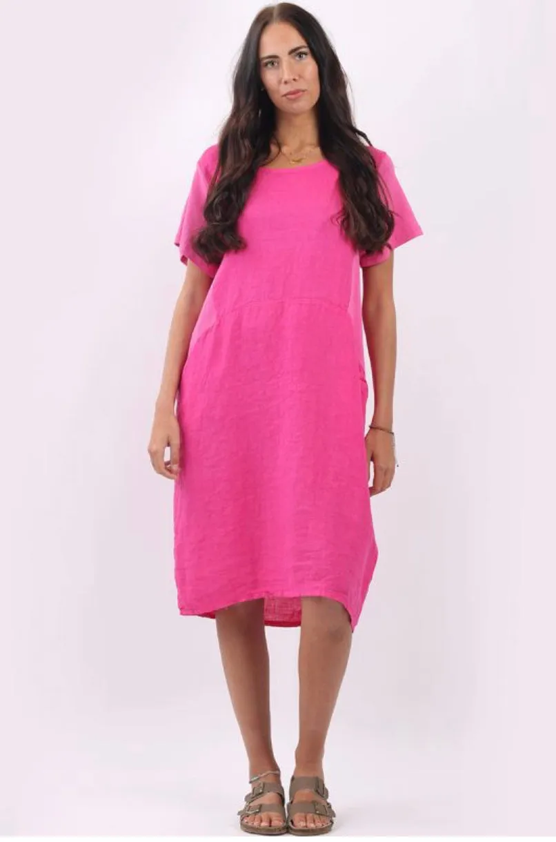 Anne   Kate Italian Linen Lagenlook Dress with Rib Sleeves