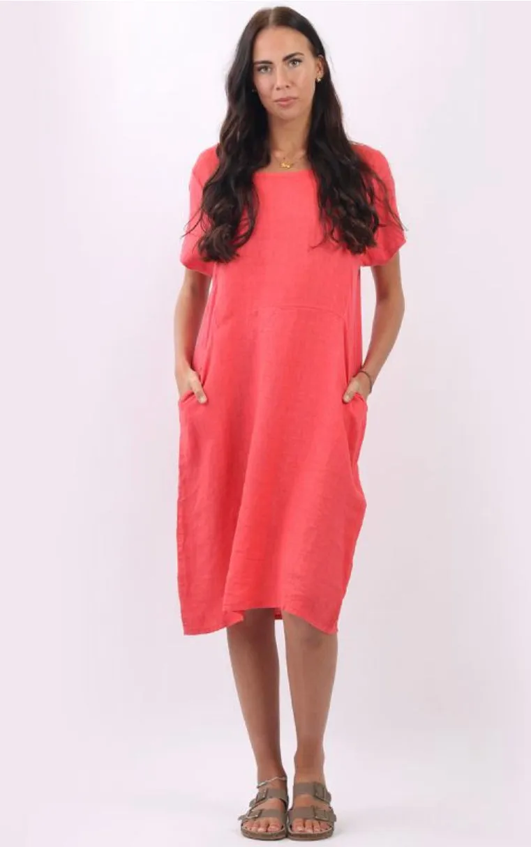 Anne   Kate Italian Linen Lagenlook Dress with Rib Sleeves