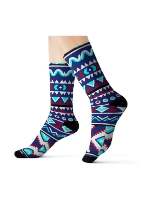 Aqua Aztec Sublimation Socks