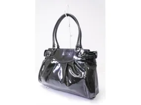 Authentic Salvatore Ferragamo Gancini BW-21 A497 Dark Gray Patent Leather Shoulder Tote Bag 200417