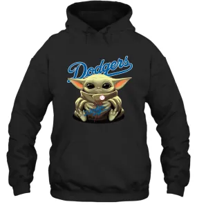 Baby Yoda Hugs Loves The Los Angeles Dodgers Baseball Adult Hoodie Sweatshirt