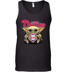 Baby Yoda Hugs Loves The Philadelphia Phillies Baseball Mens Tank Top