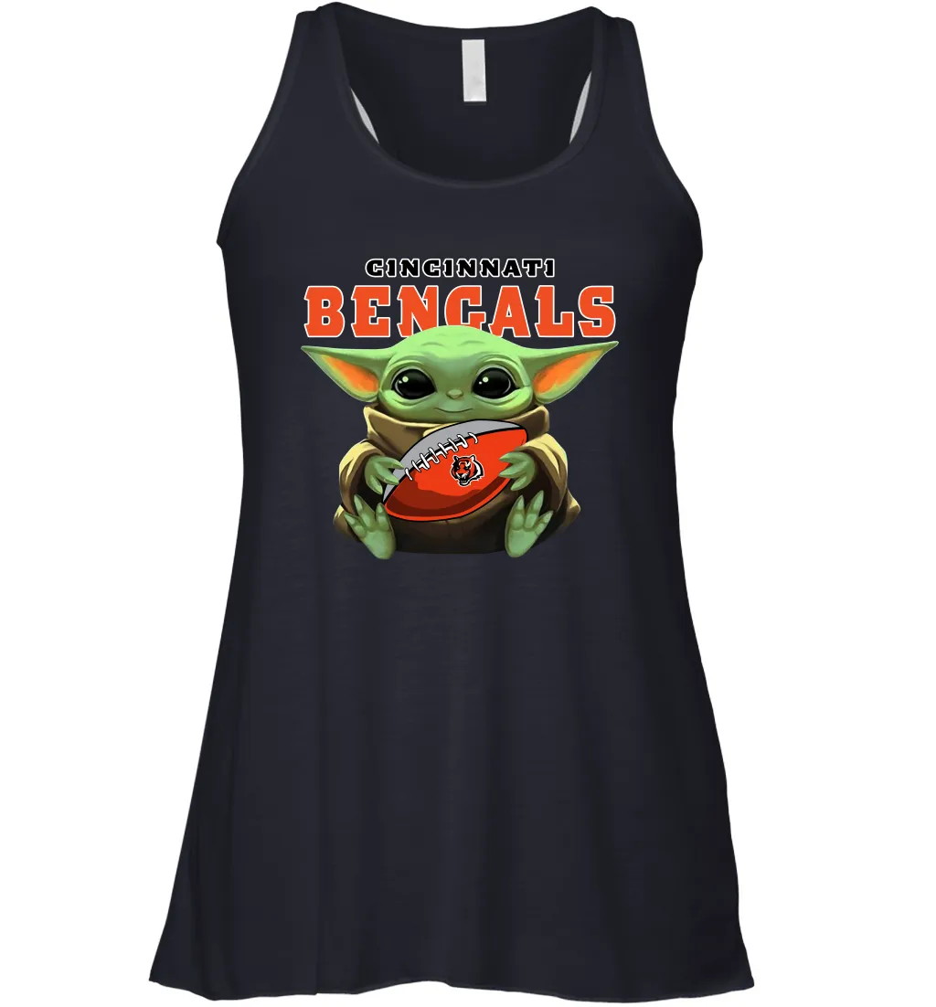 Baby Yoda Loves The Cincinnati Bengals Star Wars Baby Yoda Hugs Bengals NFL Womens Racerback Tank Top