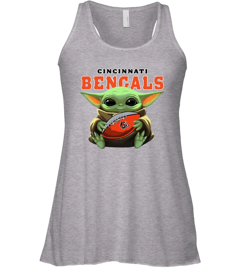 Baby Yoda Loves The Cincinnati Bengals Star Wars Baby Yoda Hugs Bengals NFL Womens Racerback Tank Top