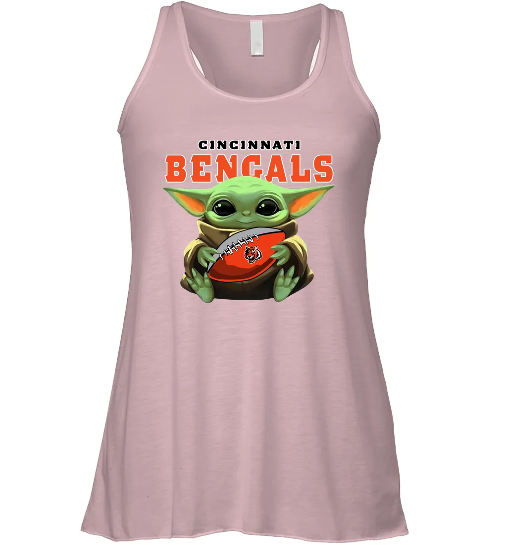 Baby Yoda Loves The Cincinnati Bengals Star Wars Baby Yoda Hugs Bengals NFL Womens Racerback Tank Top