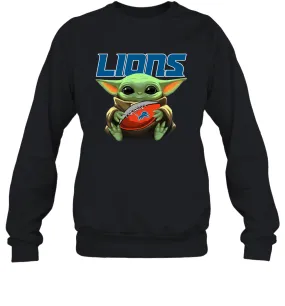 Baby Yoda Loves The Detroit Lions Star Wars Baby Yoda Hugs Lions NFL Adult Sweatshirt