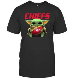 Baby Yoda Loves The Kansas City Chiefs Star Wars Baby Yoda Hugs Chiefs NFL Mens T-Shirt