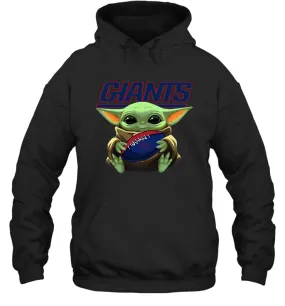 Baby Yoda Loves The New York Giants Star Wars Baby Yoda Hugs Giants NFL Adult Hoodie Sweatshirt