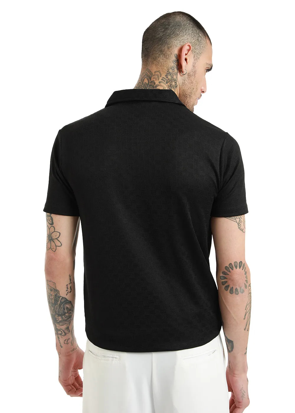 Basket Weave Black Polo Tshirt