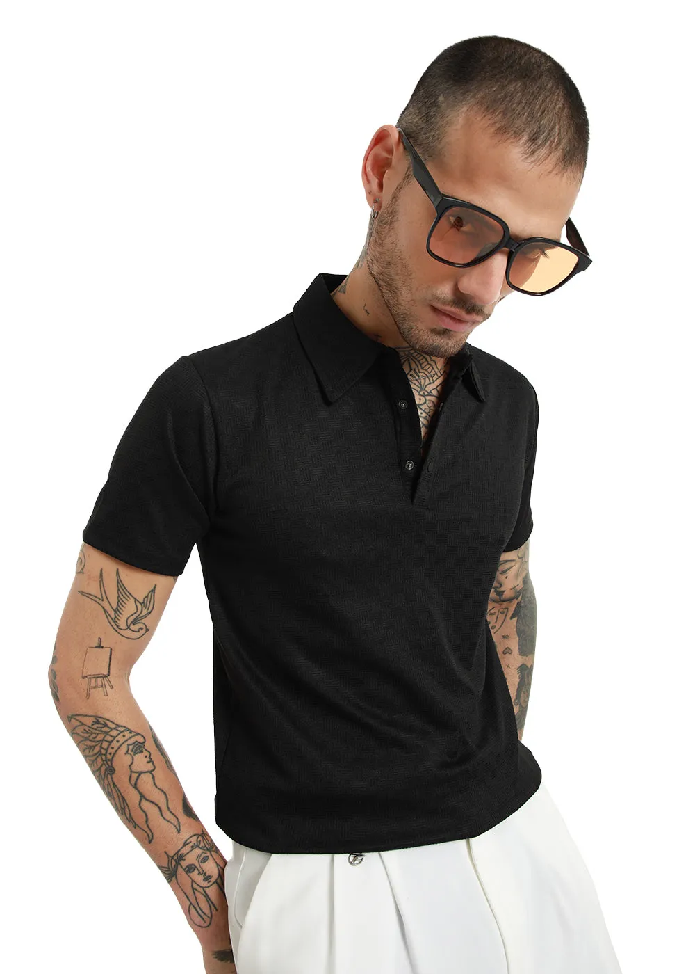 Basket Weave Black Polo Tshirt