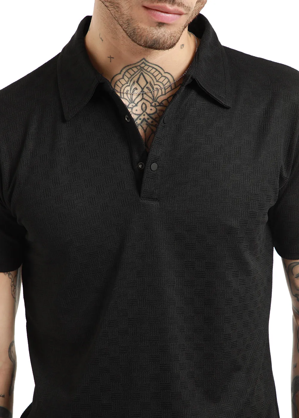 Basket Weave Black Polo Tshirt