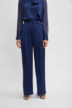 Belted Satin Pleated Pant