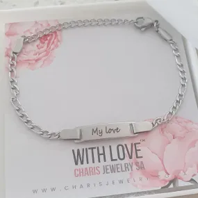 Caitlin Personalized ID Bracelet, Silver Stainless Steel, Adjustable Size (READY IN 3 DAYS)