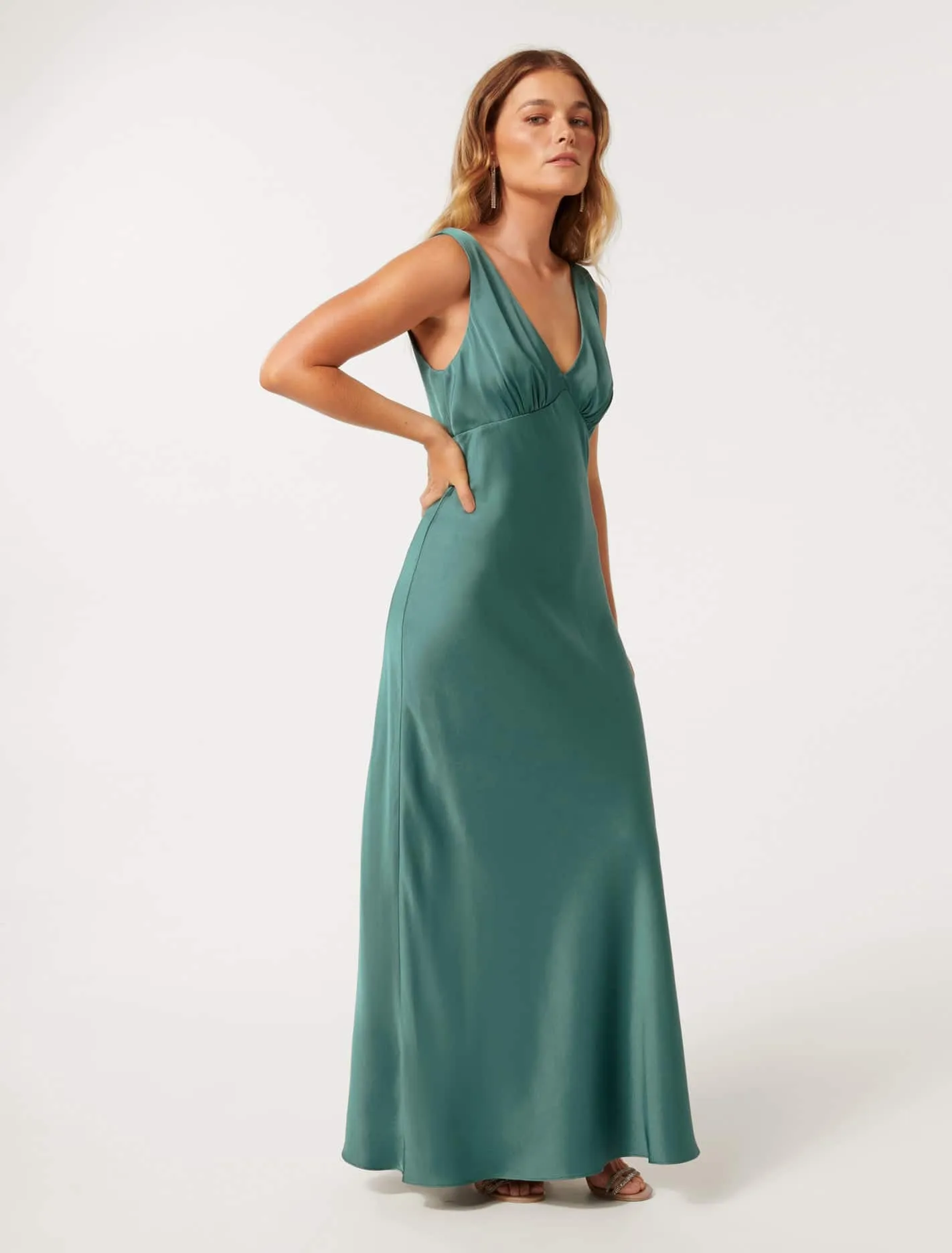 Cameron Petite V Neck Satin Maxi Dress