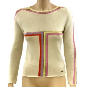 Chanel Gold Ivory Multi-Colored Cashmere Pullover Sweater Size US10 | FR40