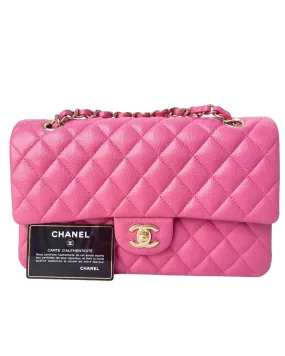 Classic Medium Double Flap 19C Pink Quilted Caviar With Light Gold Hardware