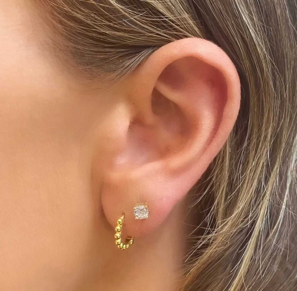 Cubic Zirconia Gold Stud Earrings