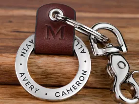 Custom Engraved Leather Keychain Ring