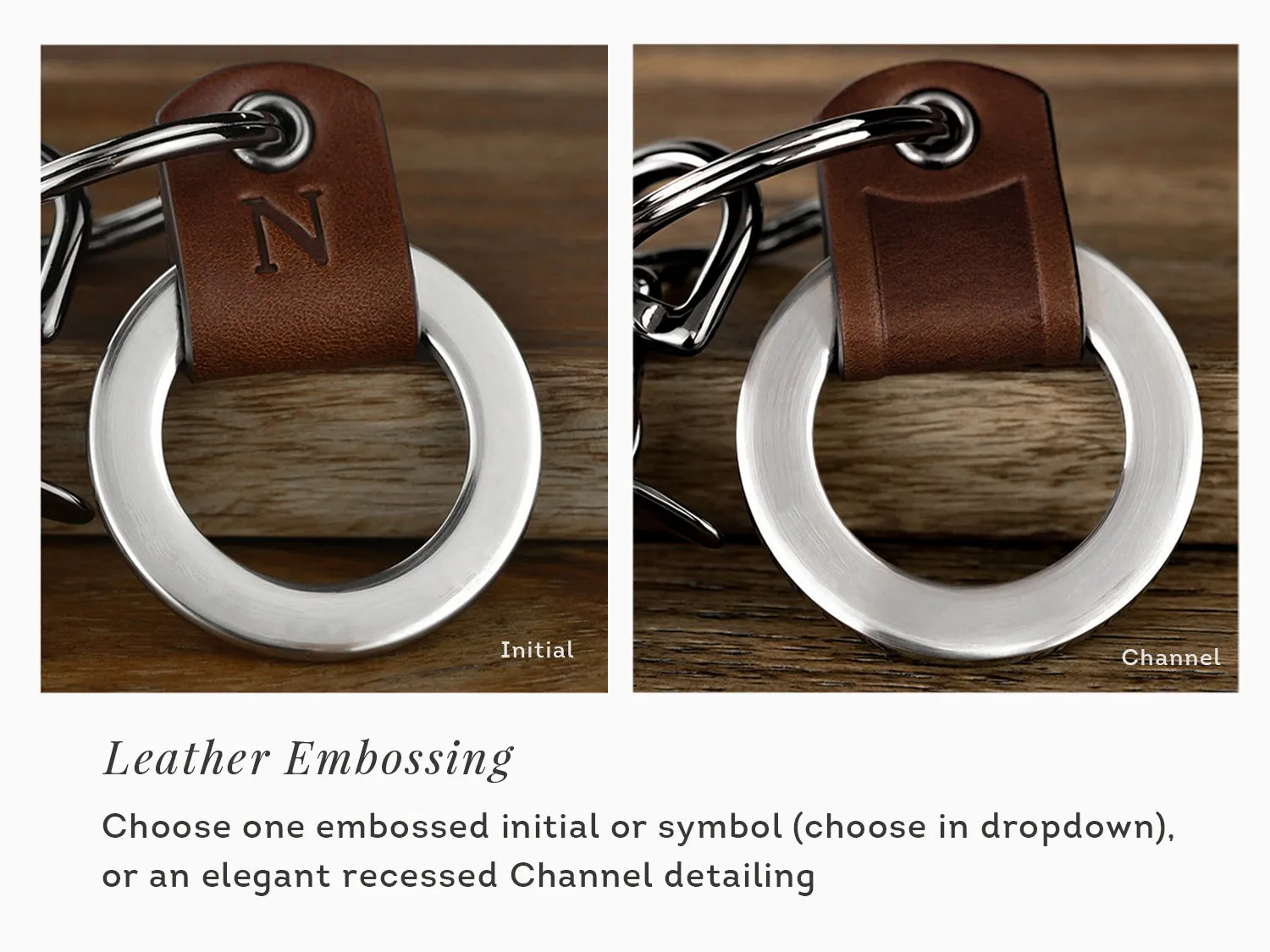 Custom Engraved Leather Keychain Ring