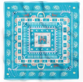 Cyclades Pocket Square Silk Scarf Midas Green Blue