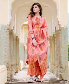 Farha Peach Chanderi Block Printed Kurta