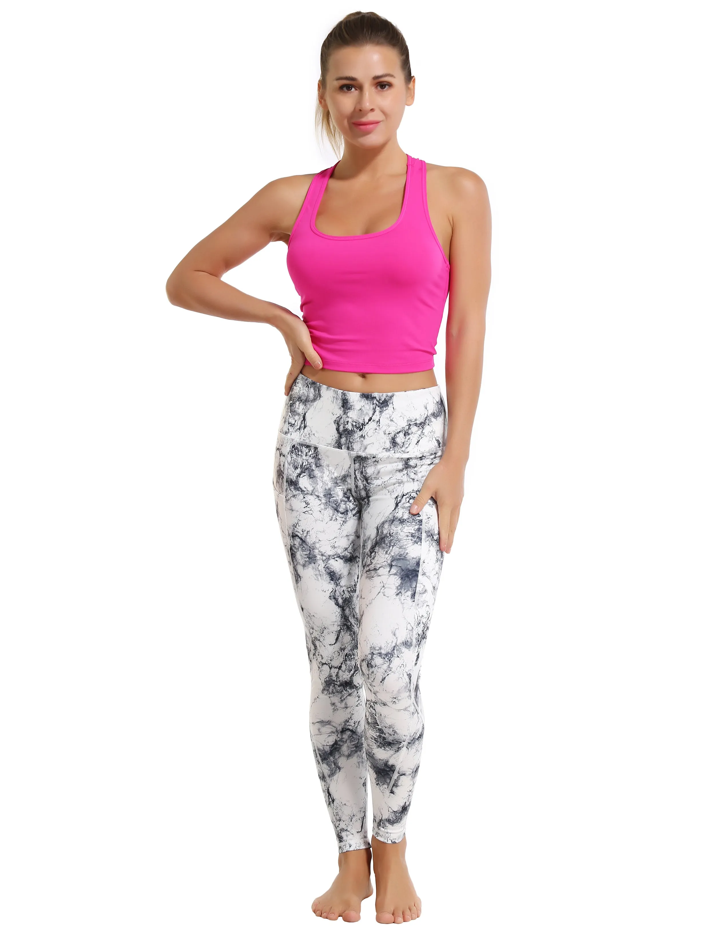 High Waist Side Pockets Yoga Pants arabescato