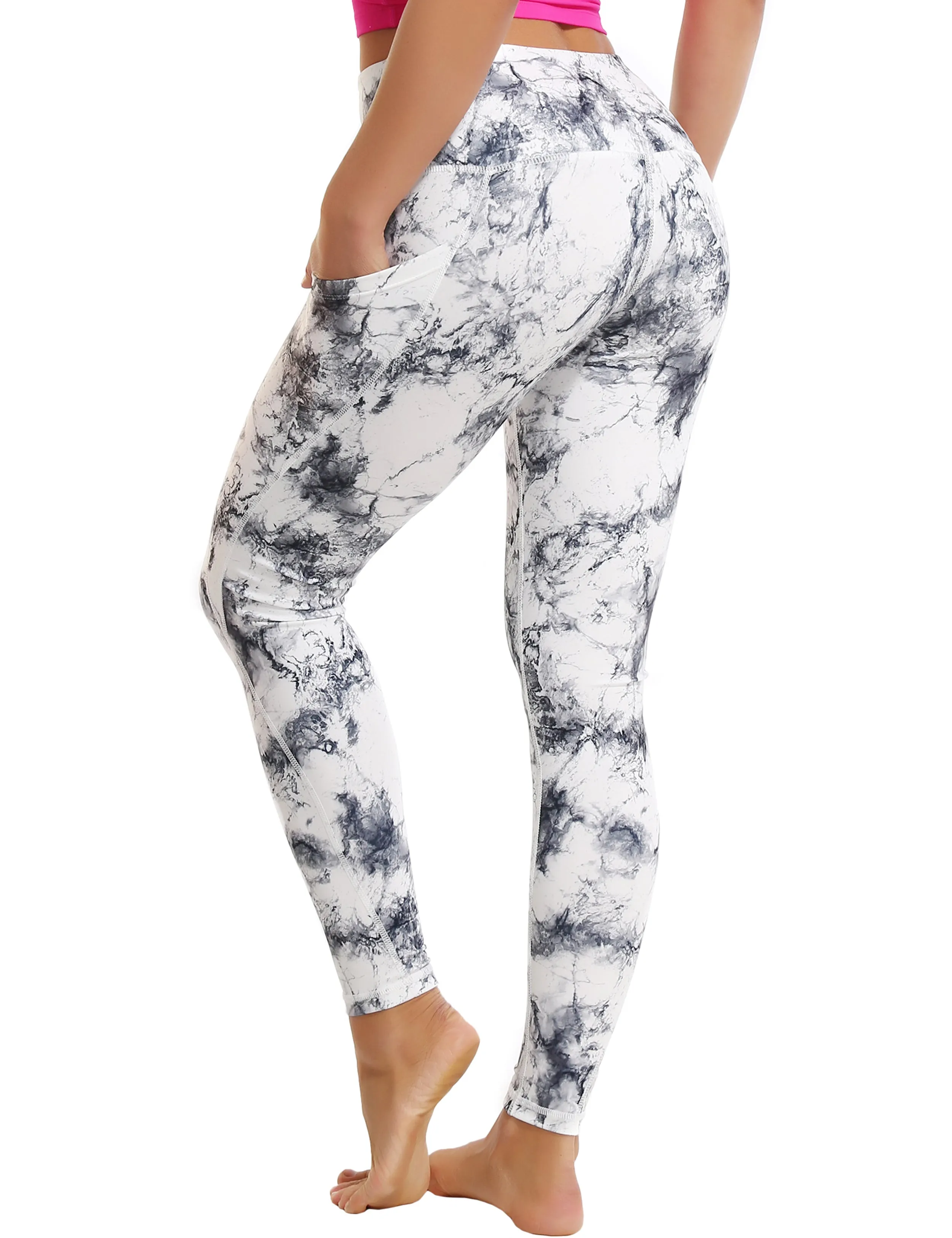 High Waist Side Pockets Yoga Pants arabescato