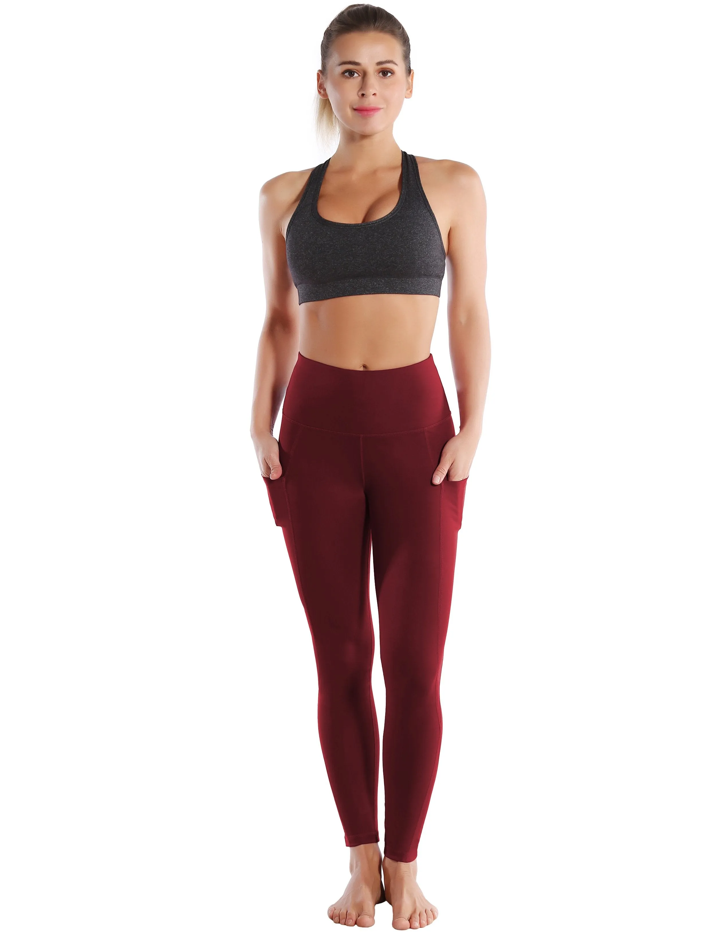 High Waist Side Pockets Yoga Pants cherryred ins