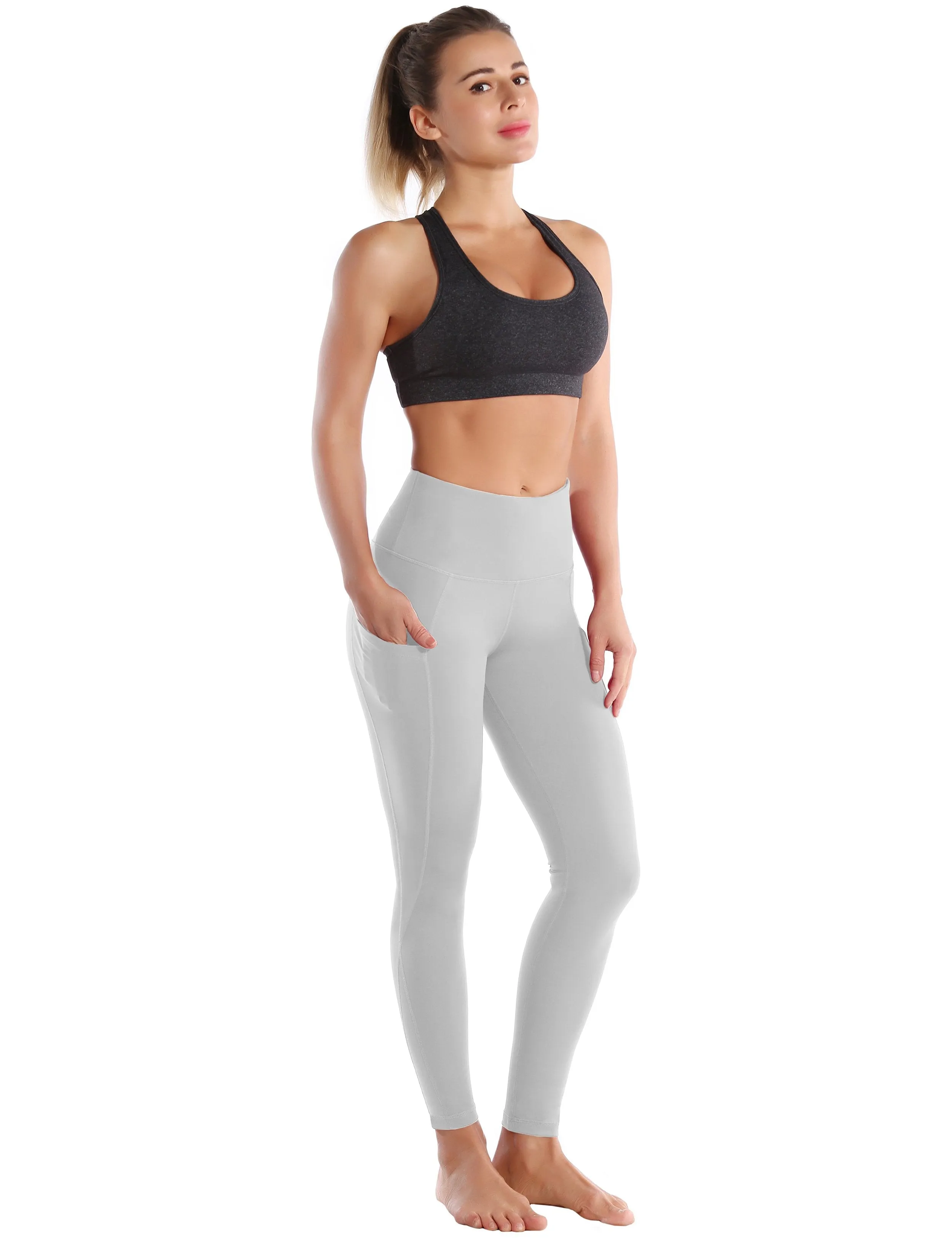 High Waist Side Pockets Yoga Pants lightgray ins