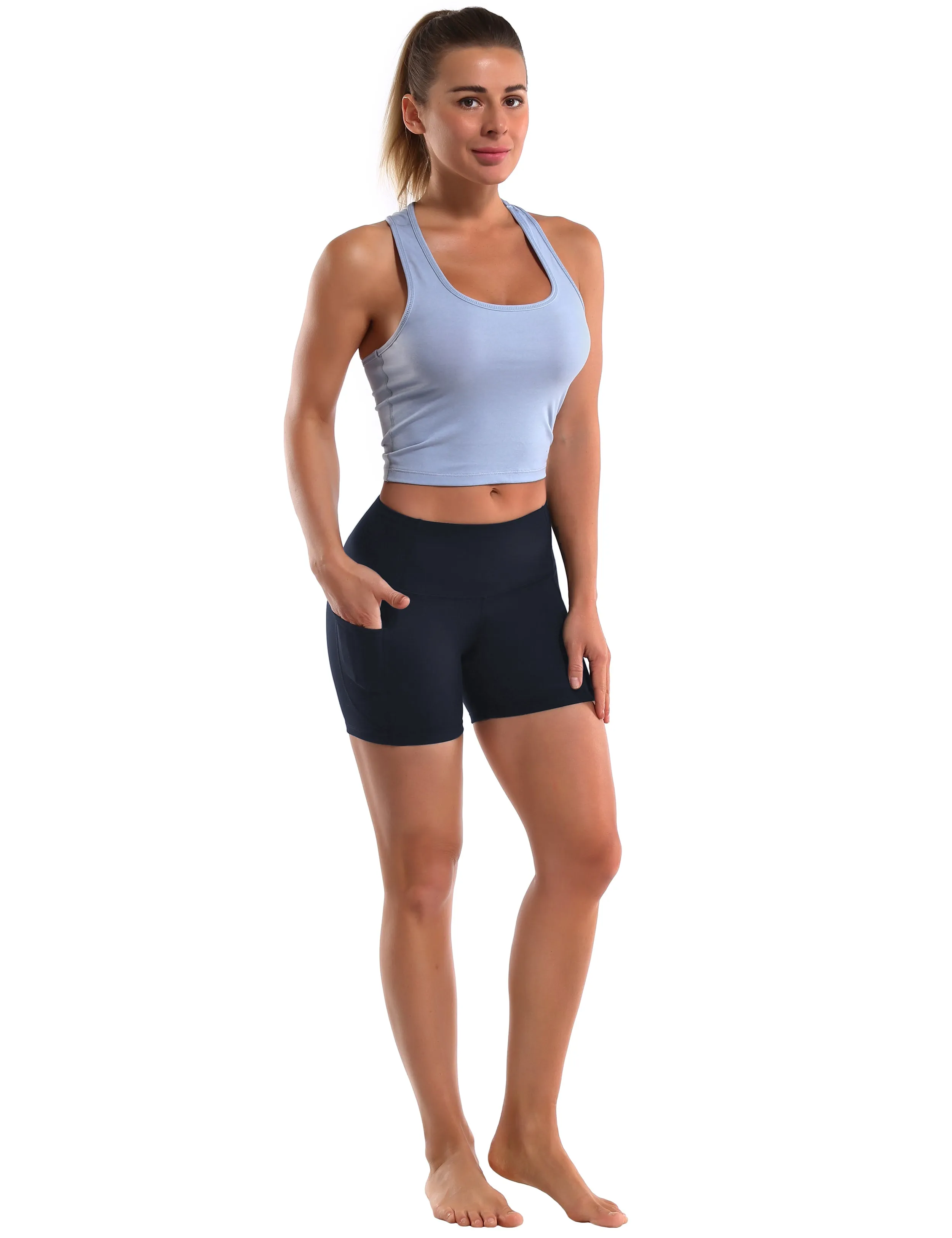 High Waist Side Pockets Yoga Shorts darkblue