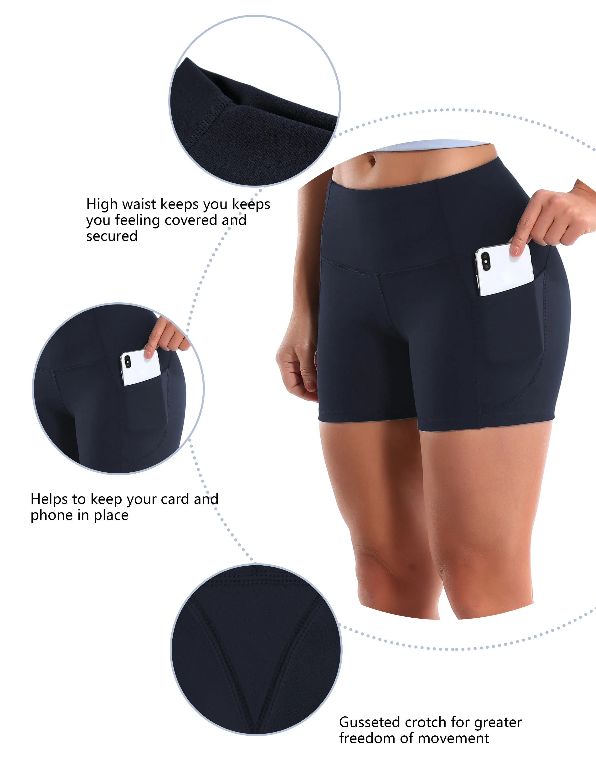 High Waist Side Pockets Yoga Shorts darkblue