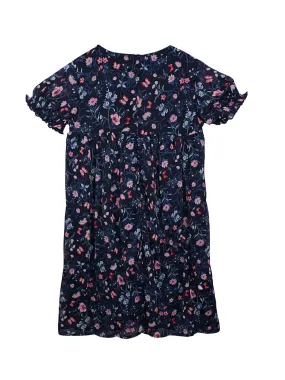 Ishin Girls Polyester Navy Blue Smoked Printed Flared Dress