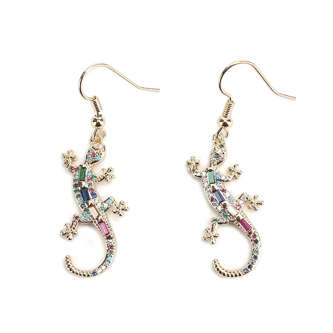 JW Crystal Earring Gecko Gold