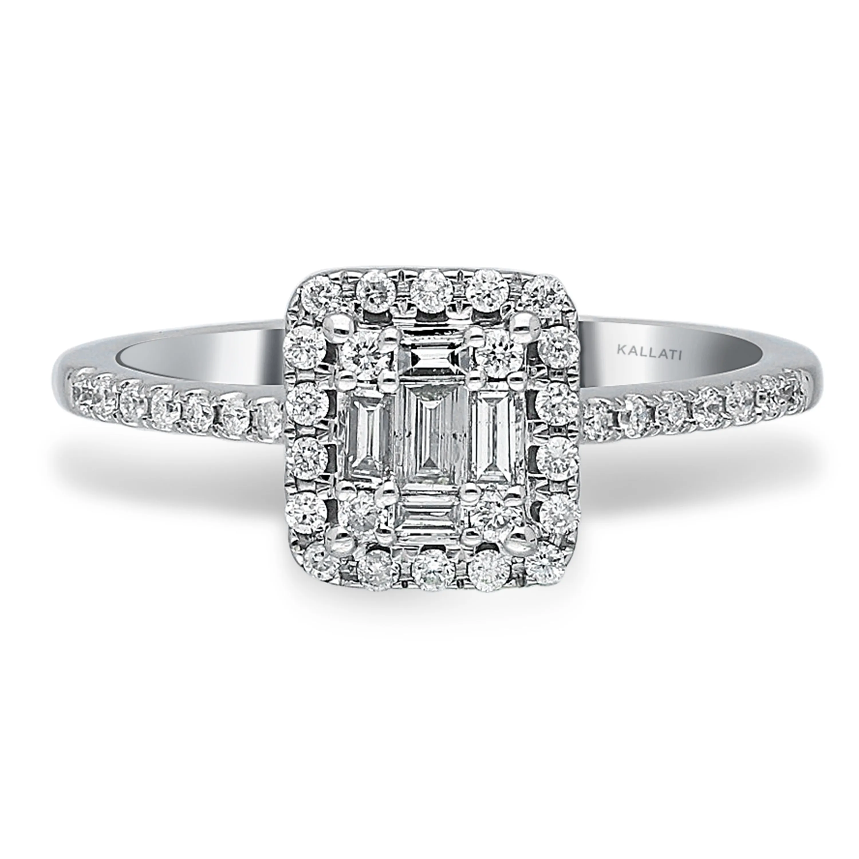 Kallati Legendary Cushion Shape Diamond Engagement Ring in 14K White Gold