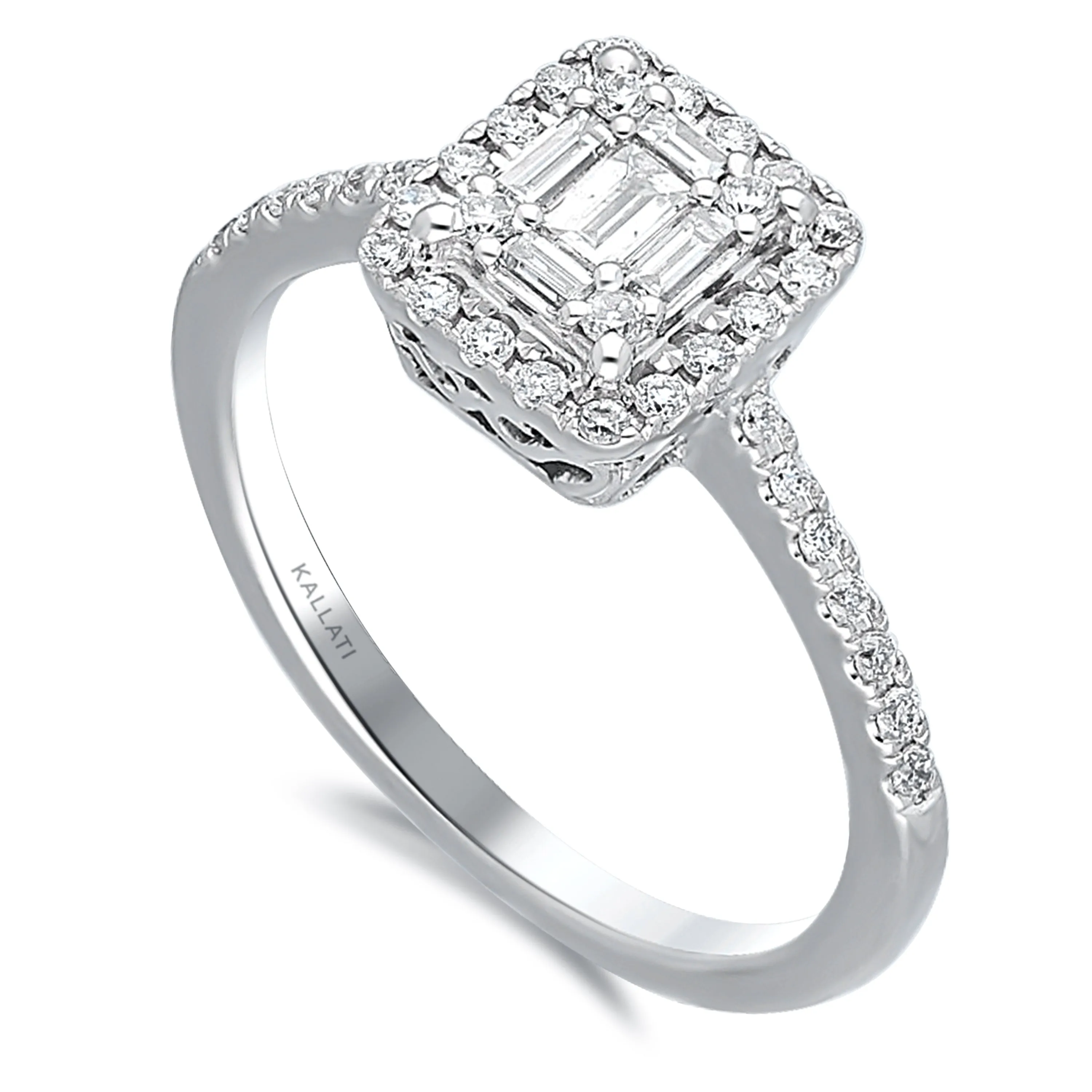 Kallati Legendary Cushion Shape Diamond Engagement Ring in 14K White Gold