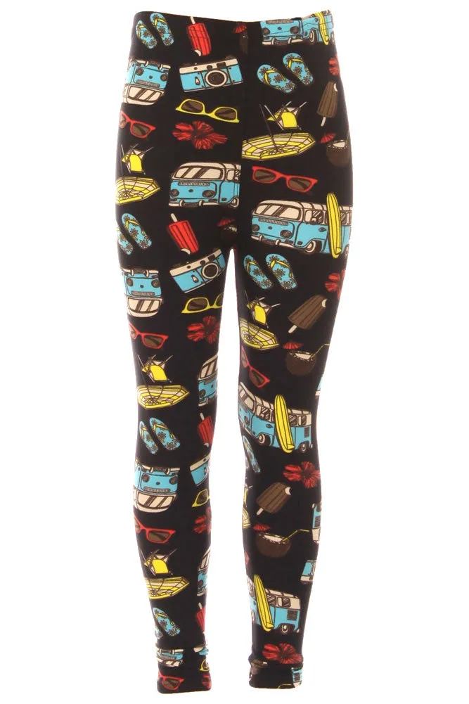 Kid's Beach Theme Mini Van Pattern Printed Leggings