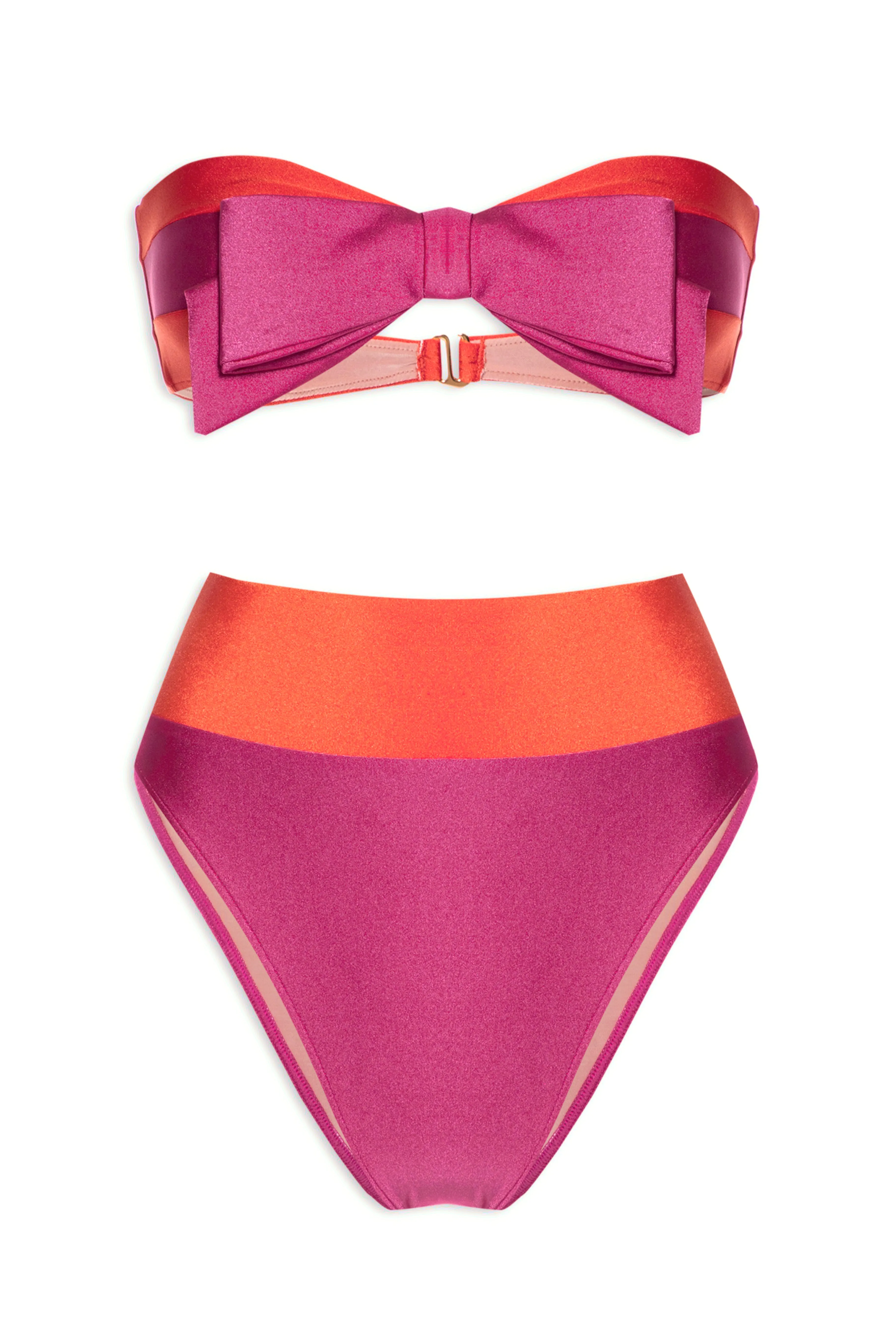 Lipstick Solid Bicolor Strapless High-Leg Bikini