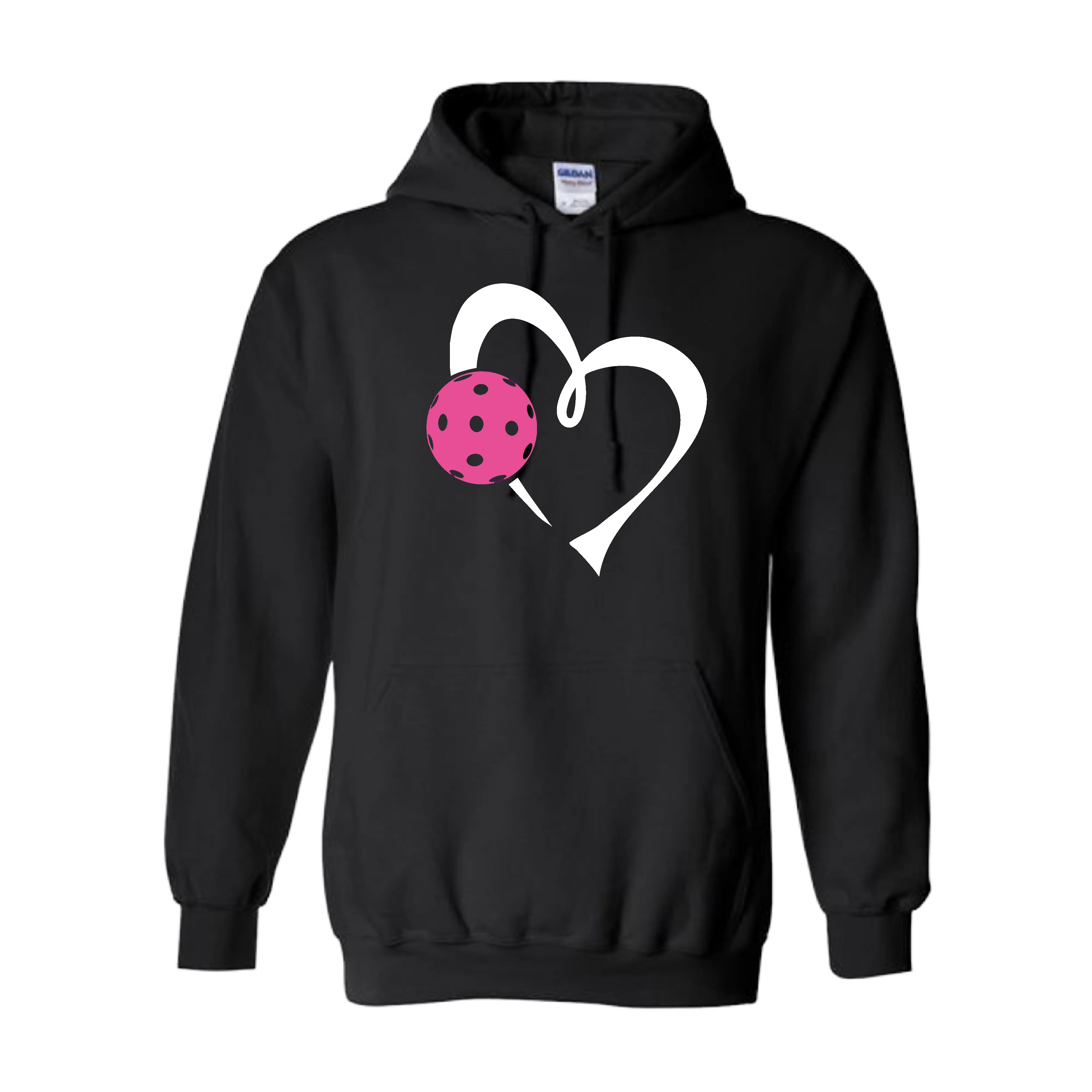 Love Pickleball Heart (Pink) | Unisex Hoodie Pickleball Sweatshirt | 50% Cotton 50% Polyester