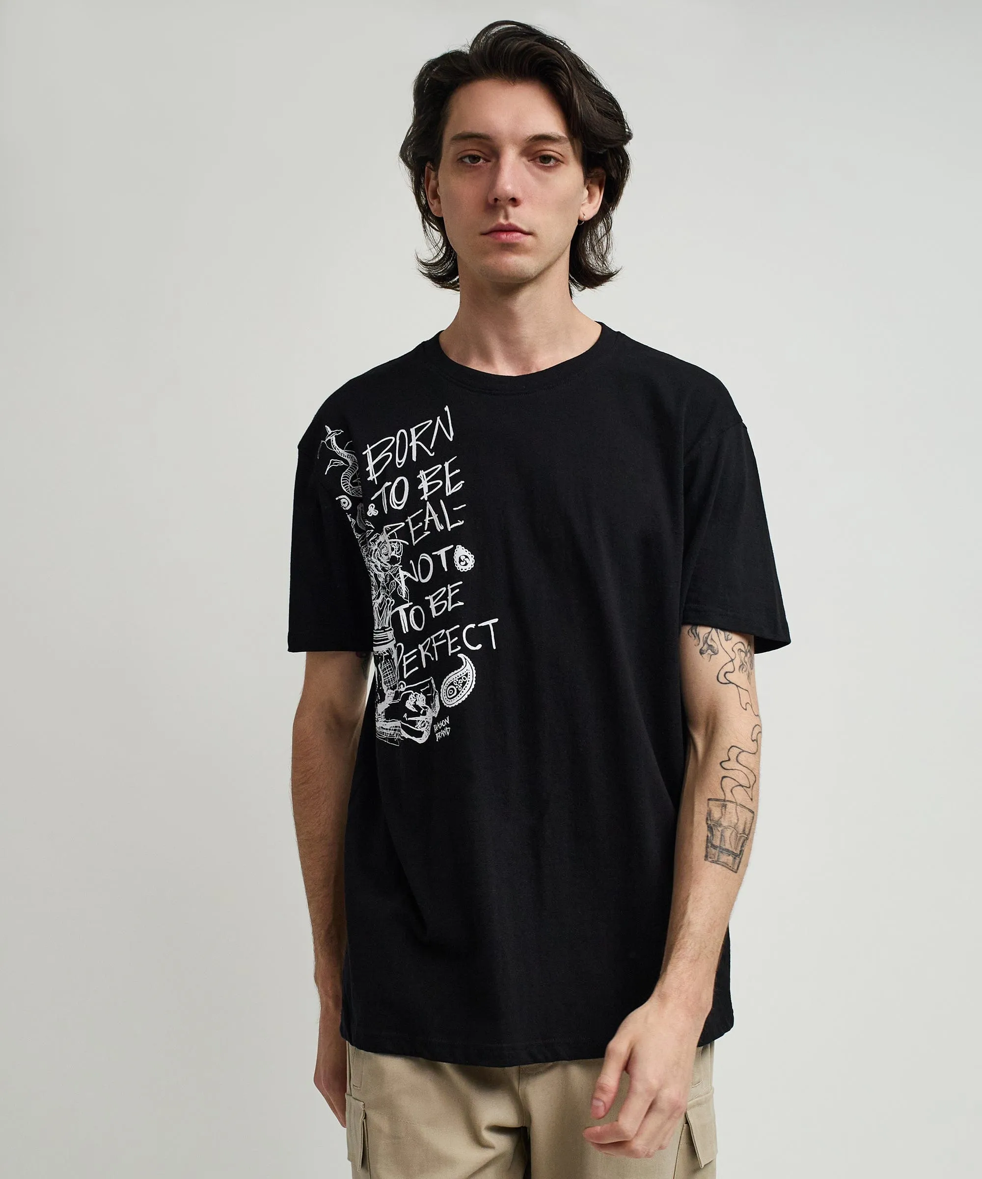 Luca Short Sleeve Graphic Print Tee - Black